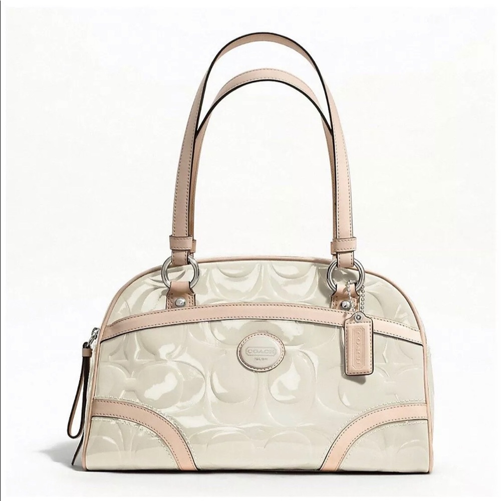 NWT Coach Peyton Off-White Patent/Tan Leather Bag
